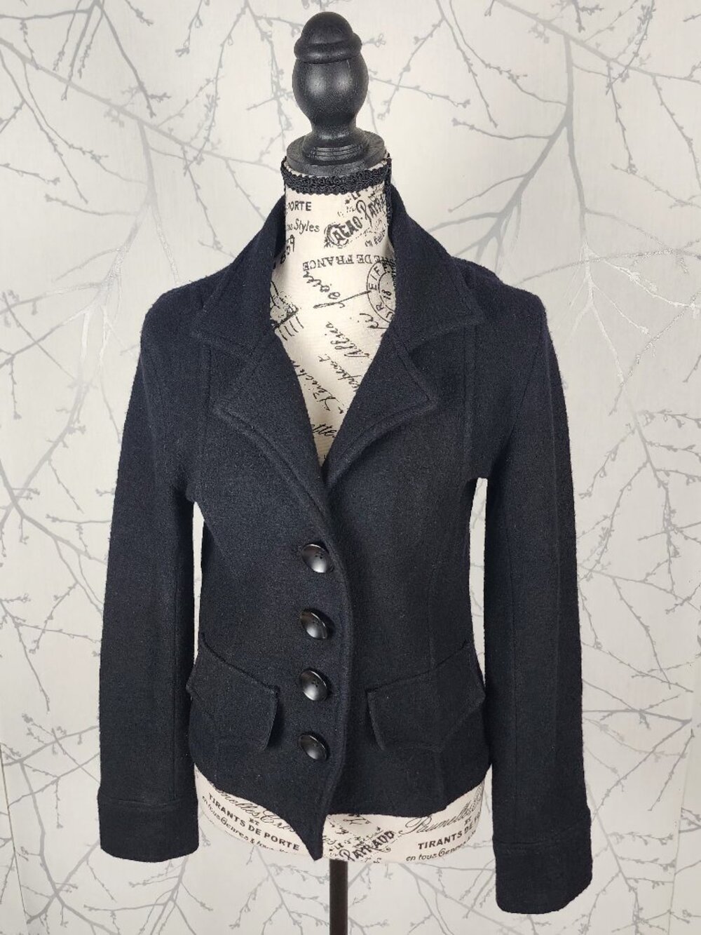 Rickis Black Boiled Wool Button Front Sweater Jacket